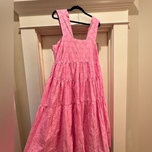 Anthropologie Pink Eyelet Midi Dress